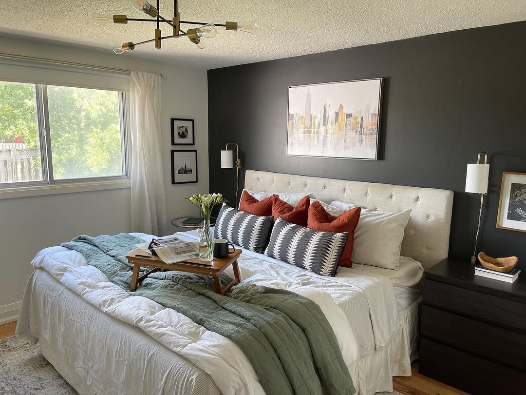 Dramatic Bedroom in Soft Neutrals
