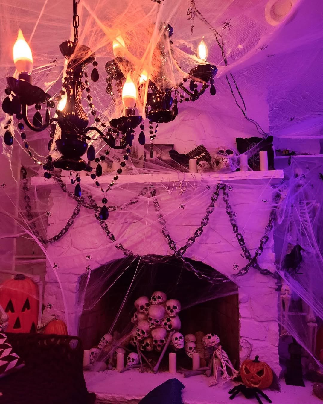 Dramatic Halloween Fireplace Decor