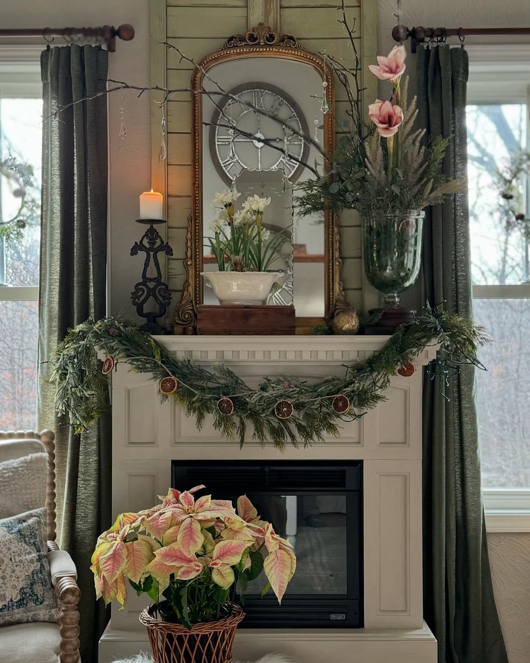 Dried Oranges and Evergreen Winter Mantle Styling