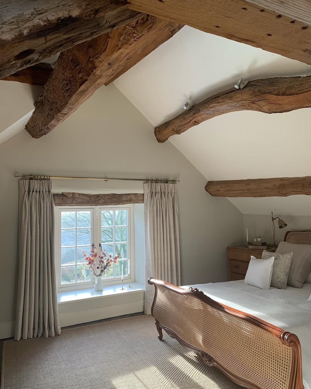 Earthy Vaulted Oak Bedroom