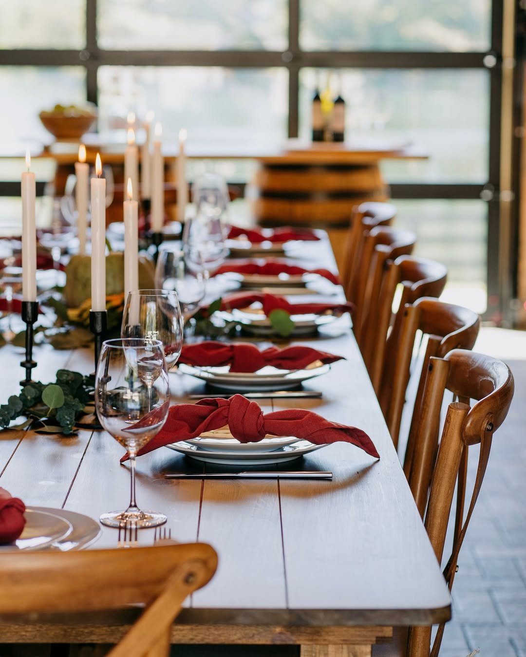 Farm Table with Crimson Napkins