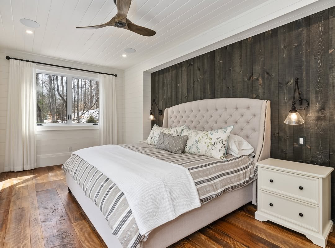 Farmhouse Bedroom with Grey Planks