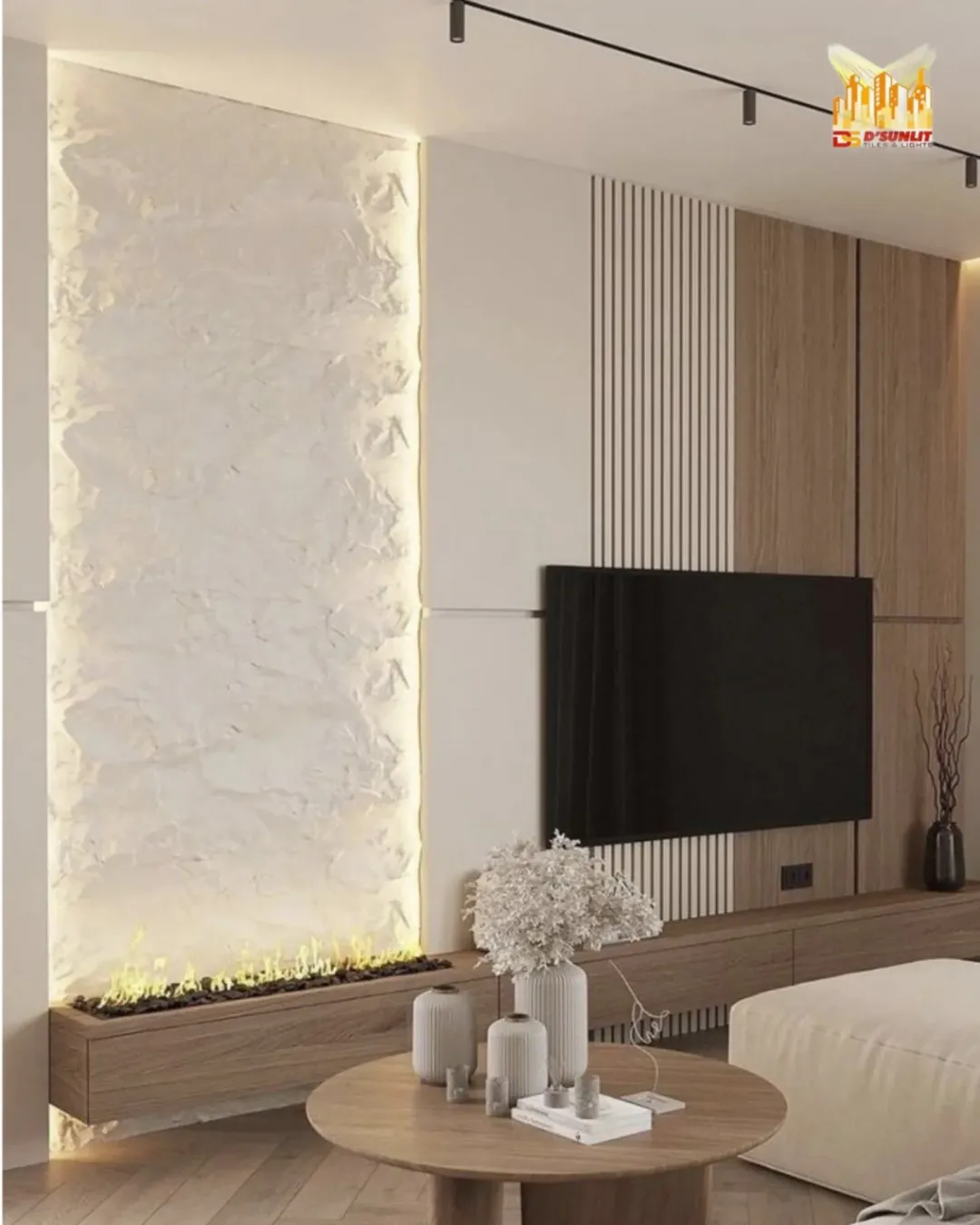 Fireplace Wall with Backlit Stone