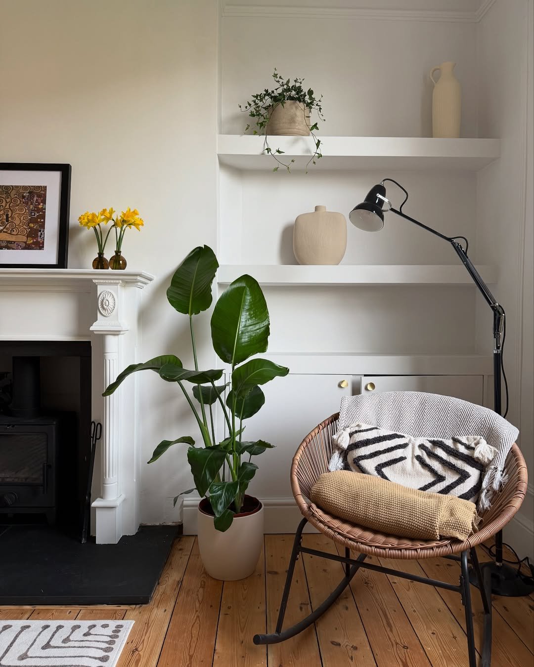 Fireplace with Bird of Paradise