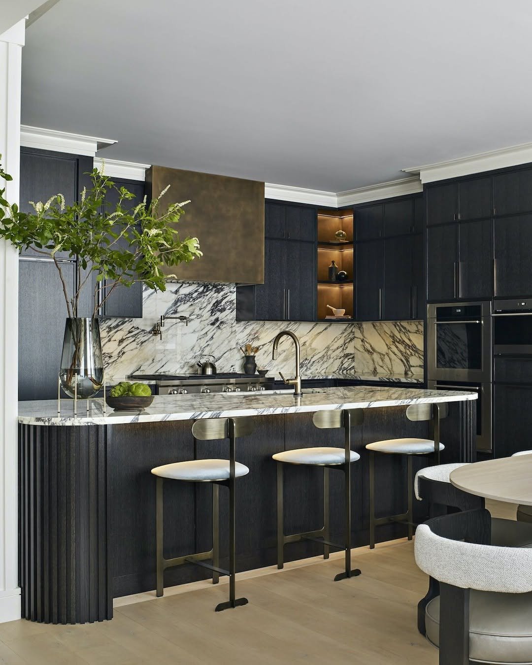 Fluted Black Cabinetry and Marble