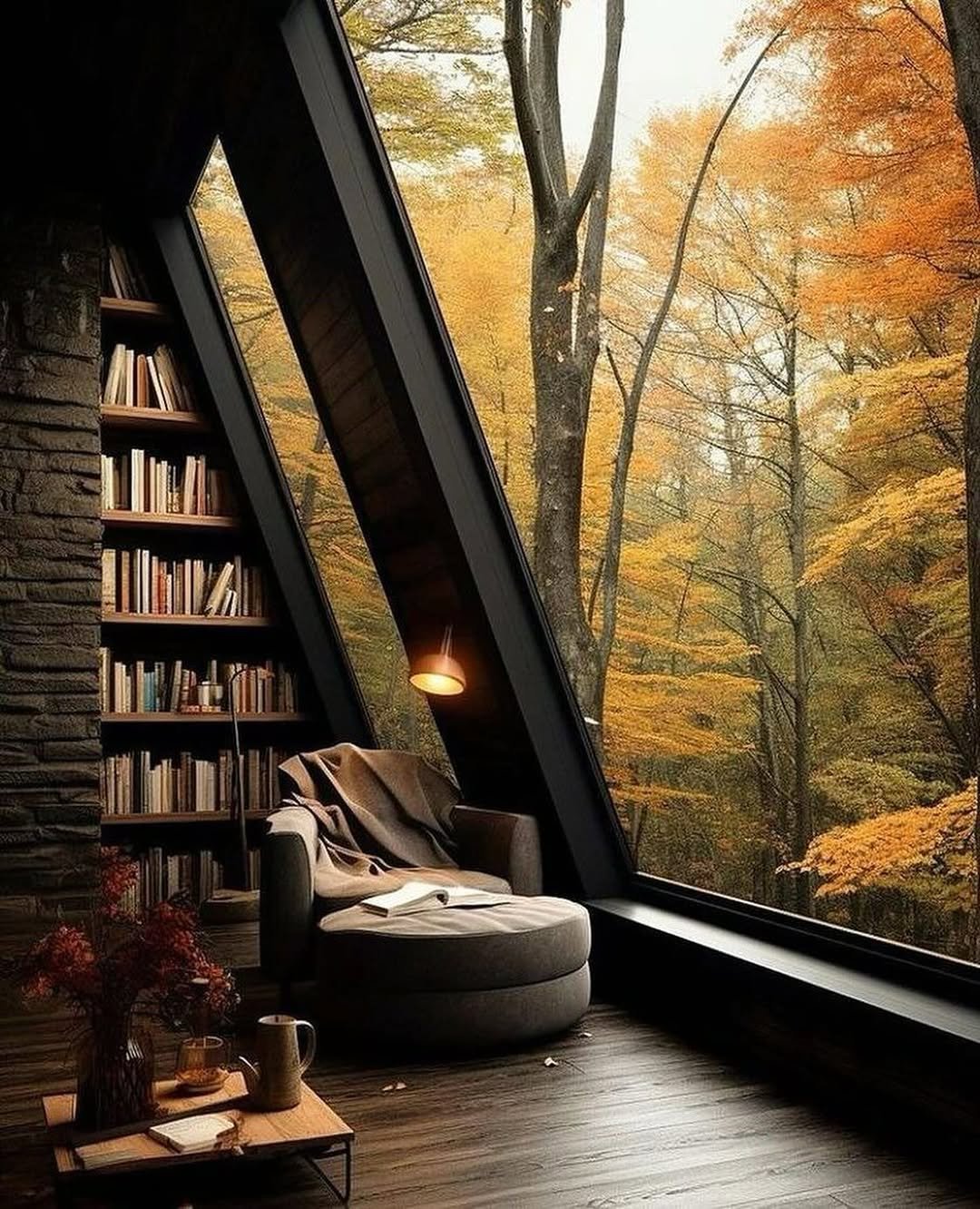 Forest view in an A-frame