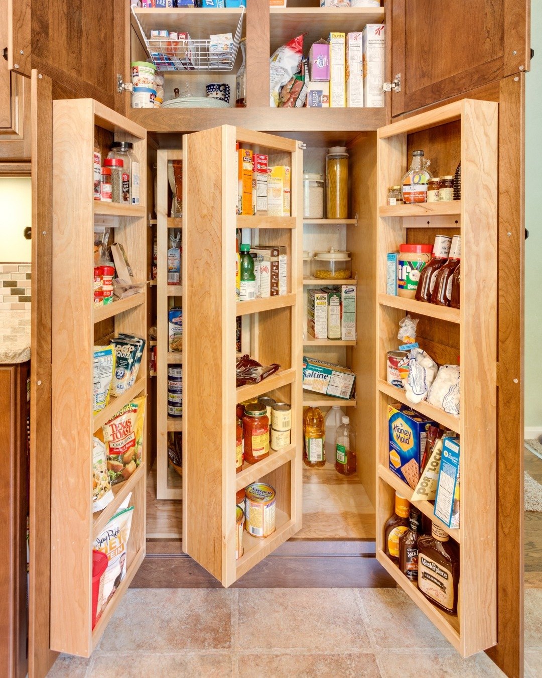 Full-Height Pantry Doors with Attached Shelves