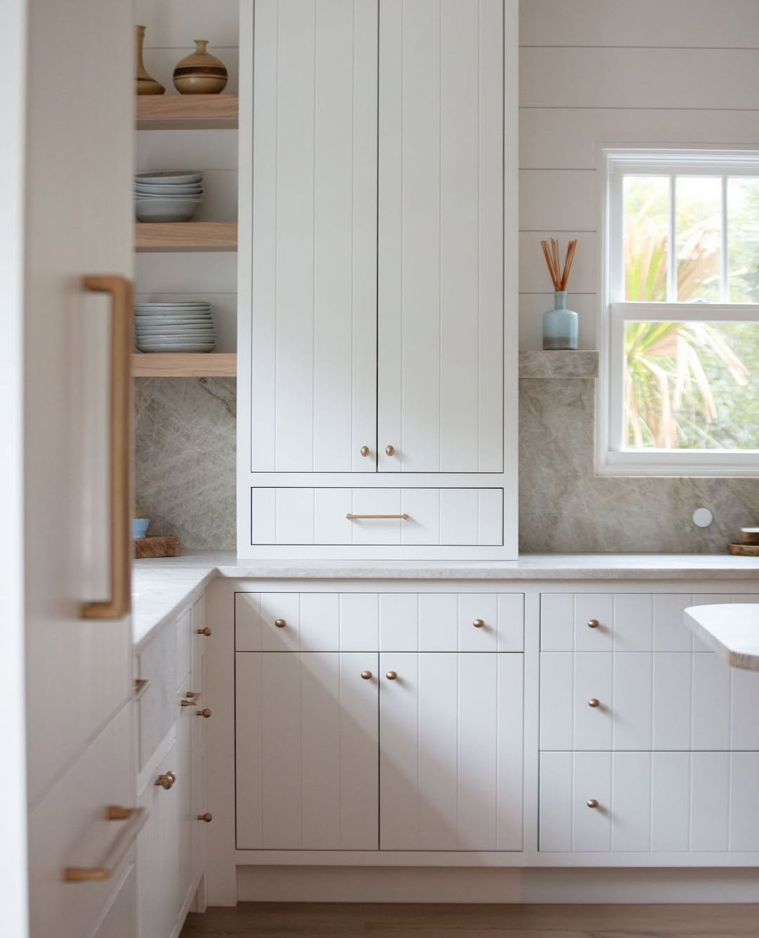 Full-Height White Beadboard Cabinet