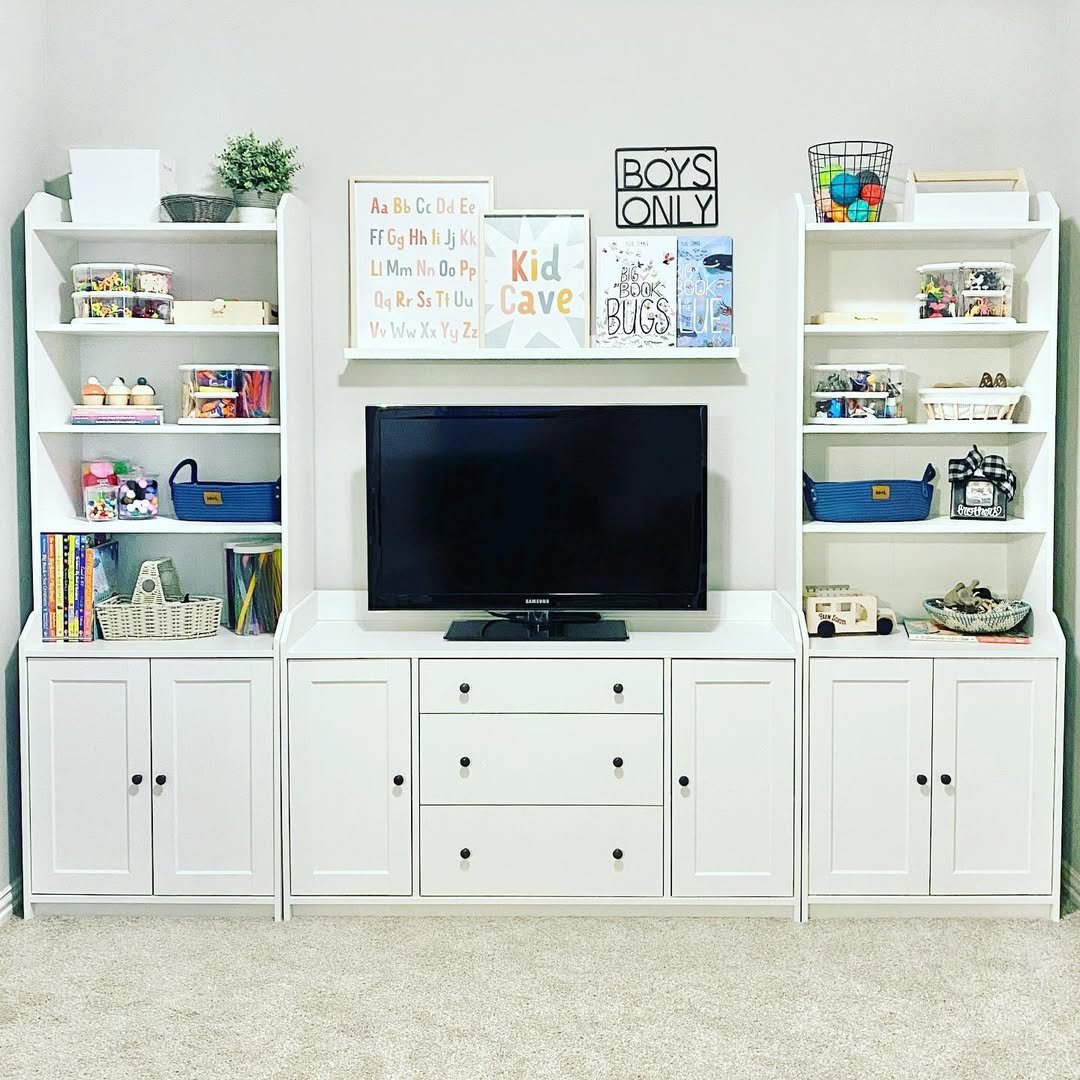 Full Wall White Playroom Storage