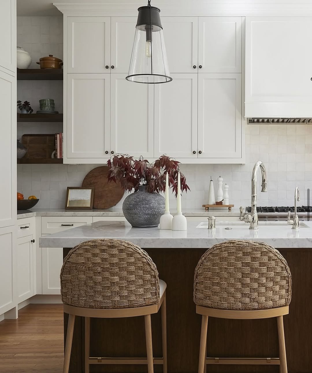 Furniture Style Island with Upholstered Stools