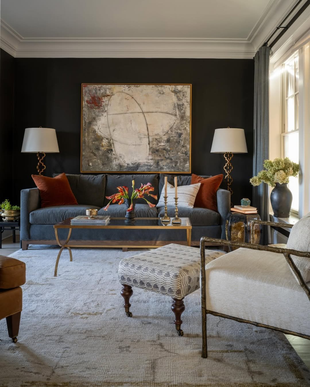Gallery Wall in a Charcoal Living Room