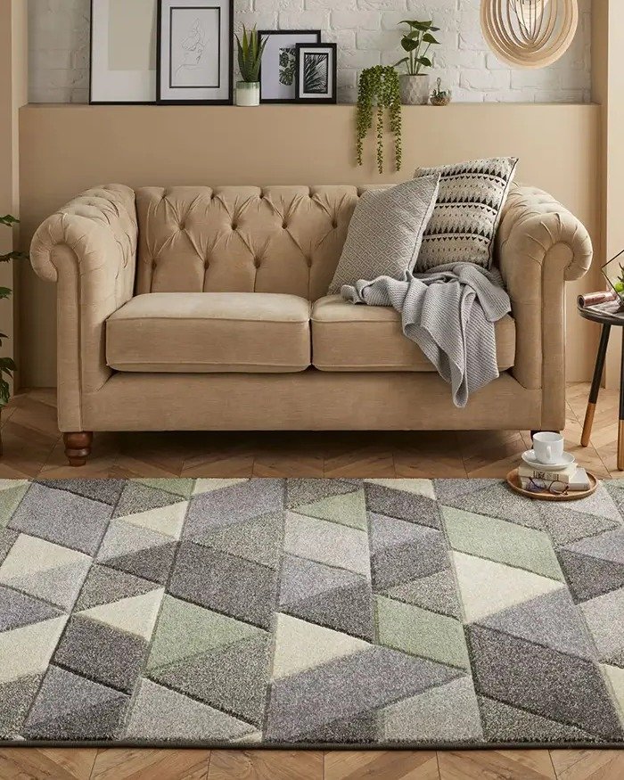 Geometric Sage Triangle Rug