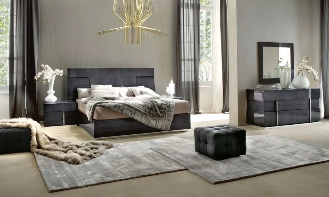 Glossy Charcoal Modern Bedroom