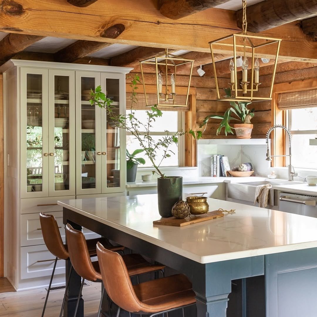 Gold Lanterns in a Log Cabin