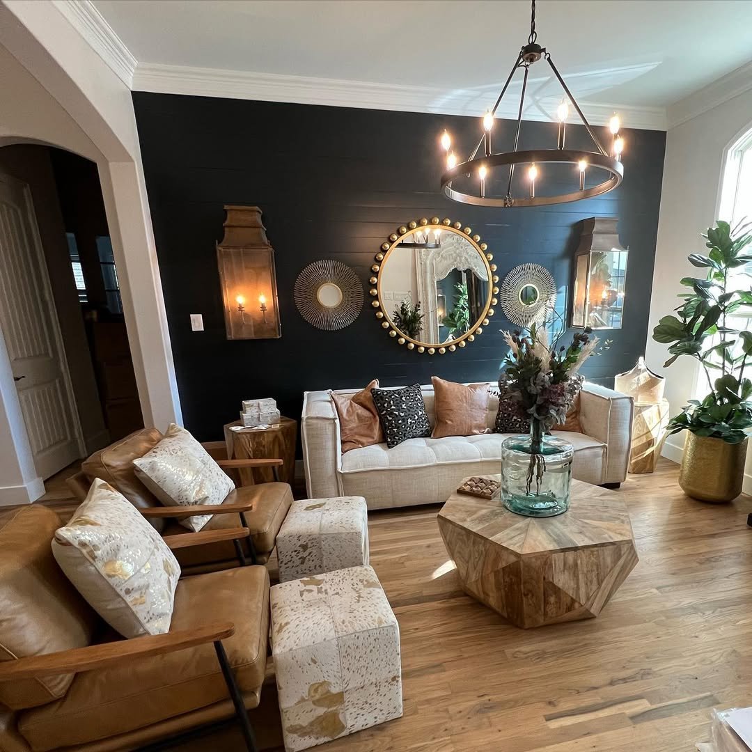 Gold Mirror Wall with Black Shiplap