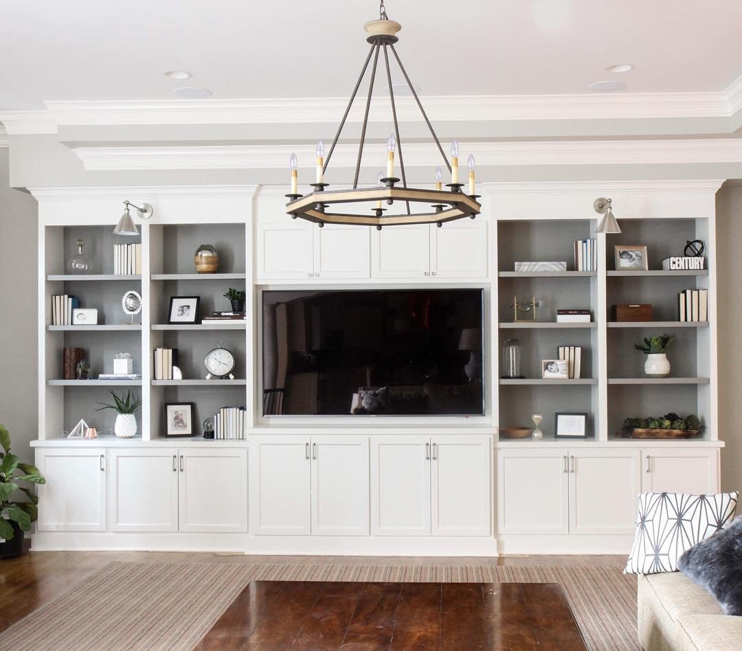 Grand Symmetrical White Entertainment Center with Centered TV