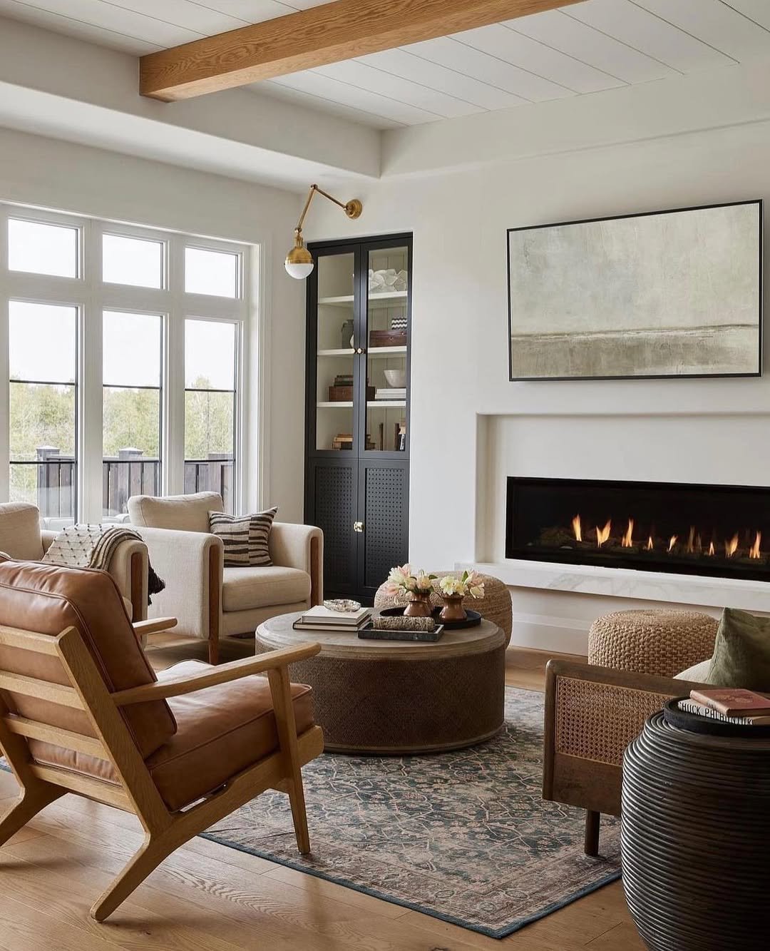 Great Room Limestone Fireplace Wall