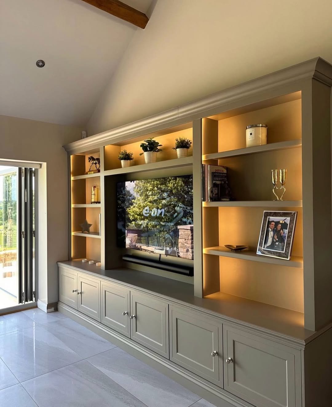 Greige Backlit Vaulted Built-In