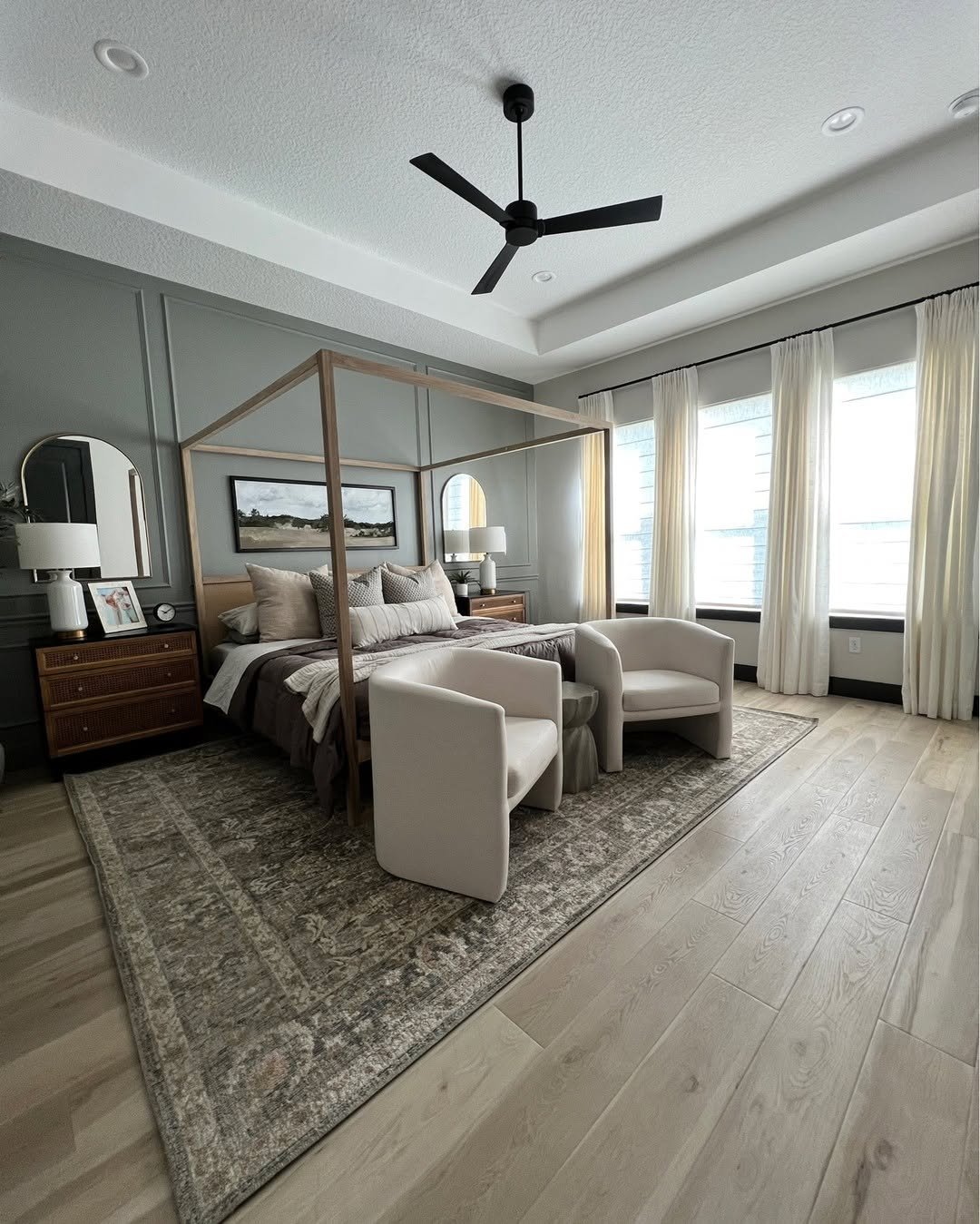 Grey Canopy and Walnut Bedroom Idea 25