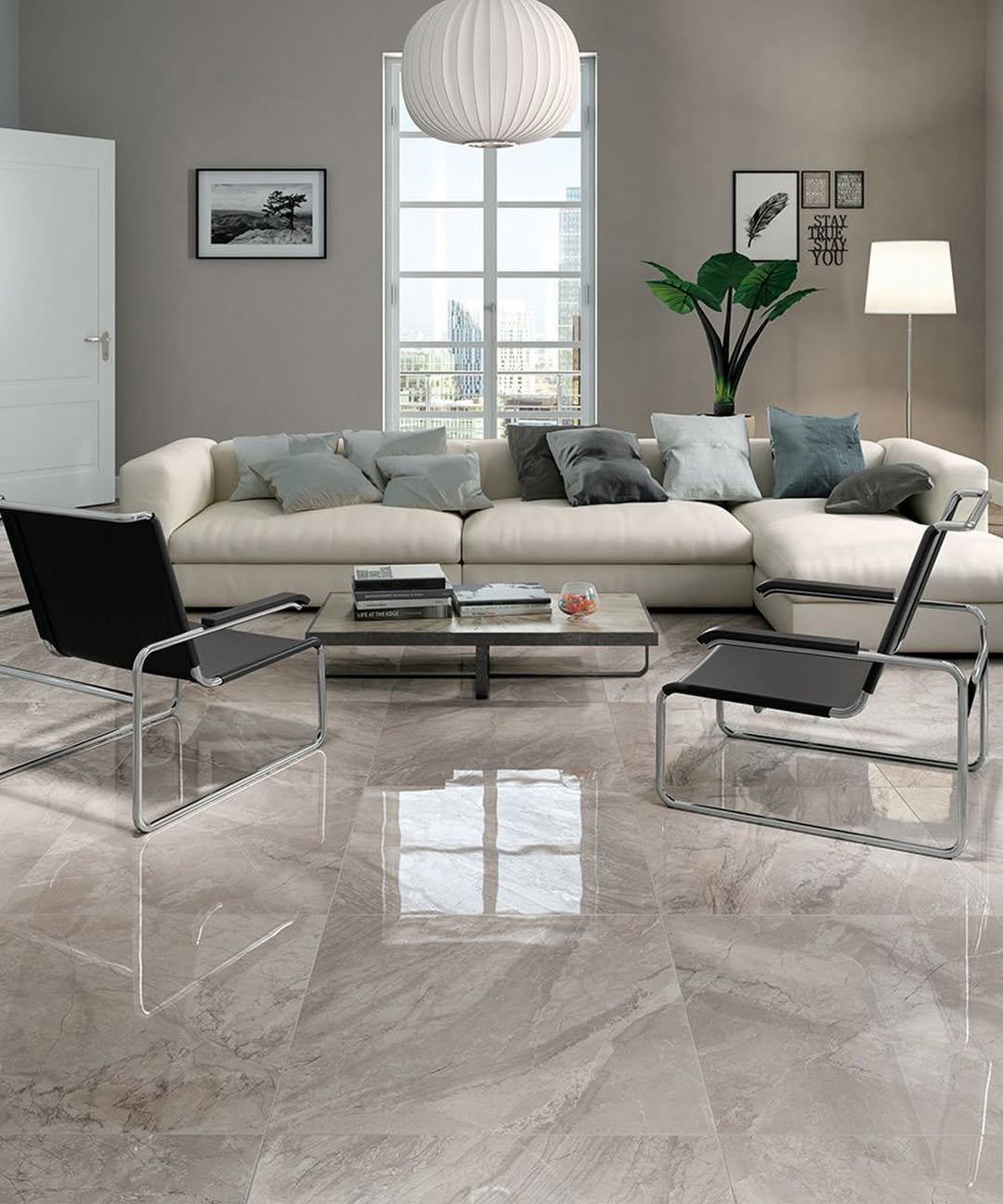 Grey Marble-Effect Porcelain Floor