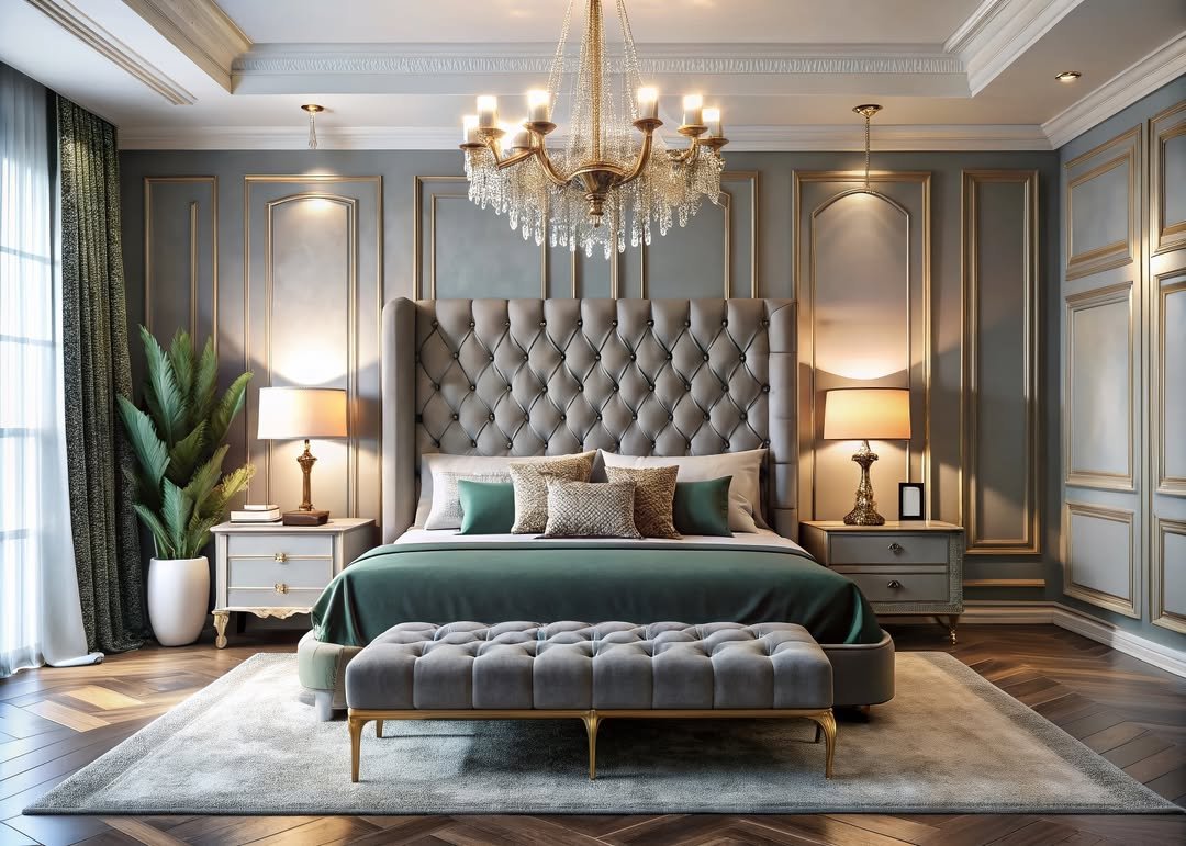 Grey Velvet with Emerald and Gold