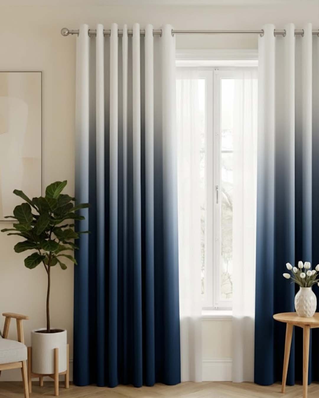 Grommet Curtains in Navy Ombre