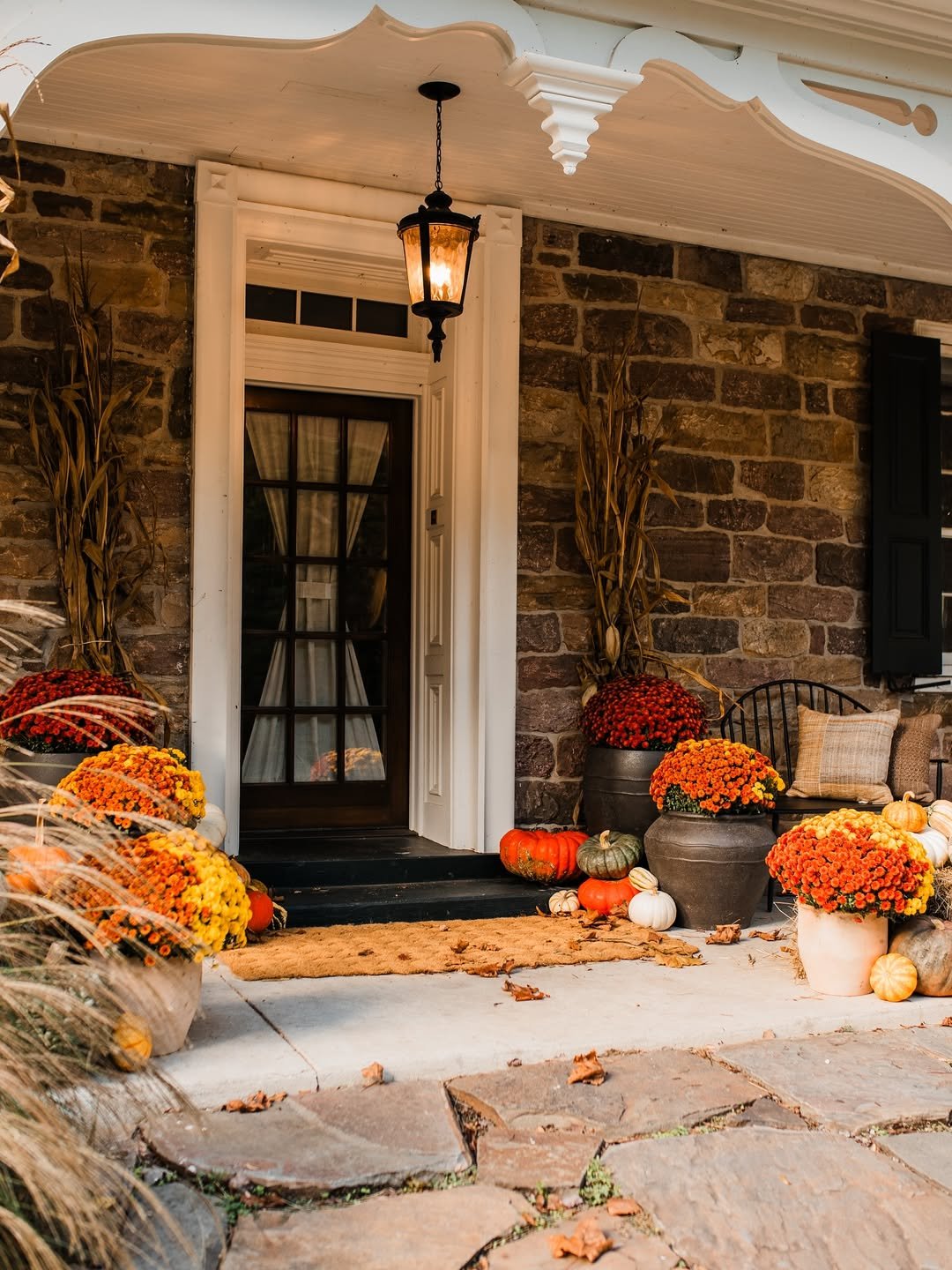 Harvest Porch Arrangement with Urns and Mums