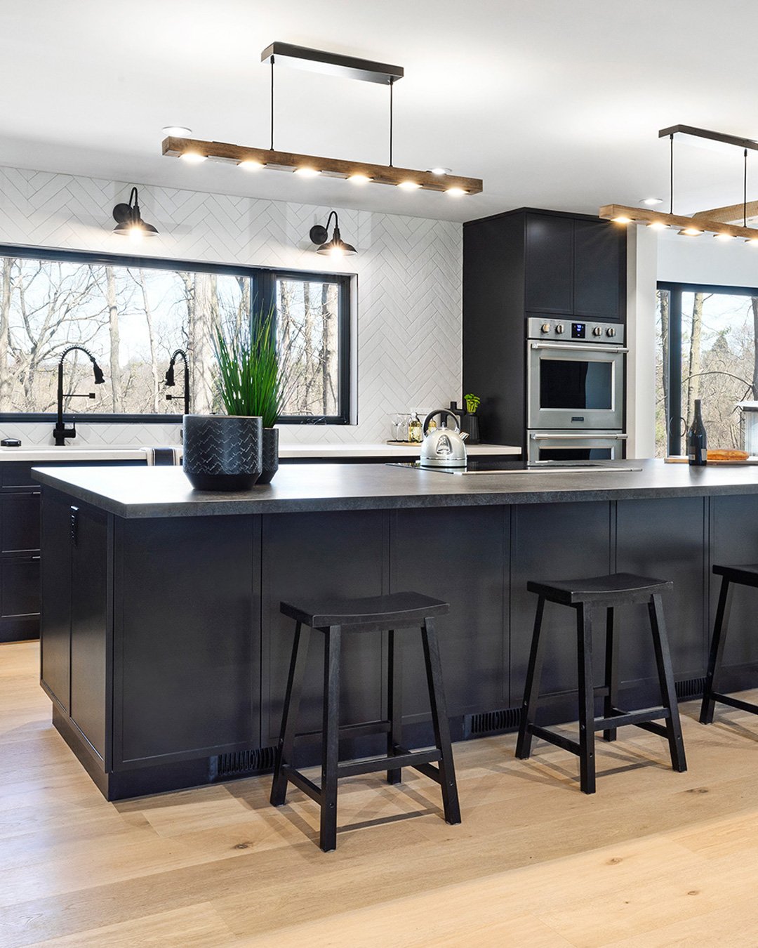 Herringbone Tile with Saddle Stools