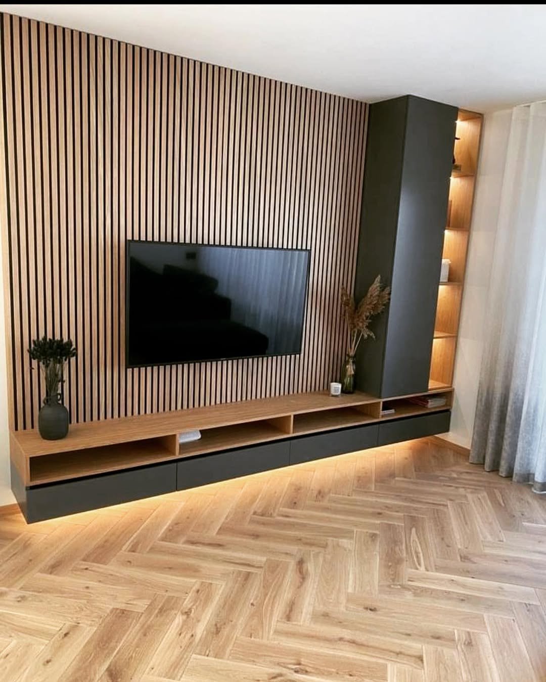 Honey Oak TV Wall