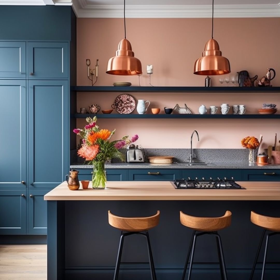 Kitchen with Blush and Moody Blue