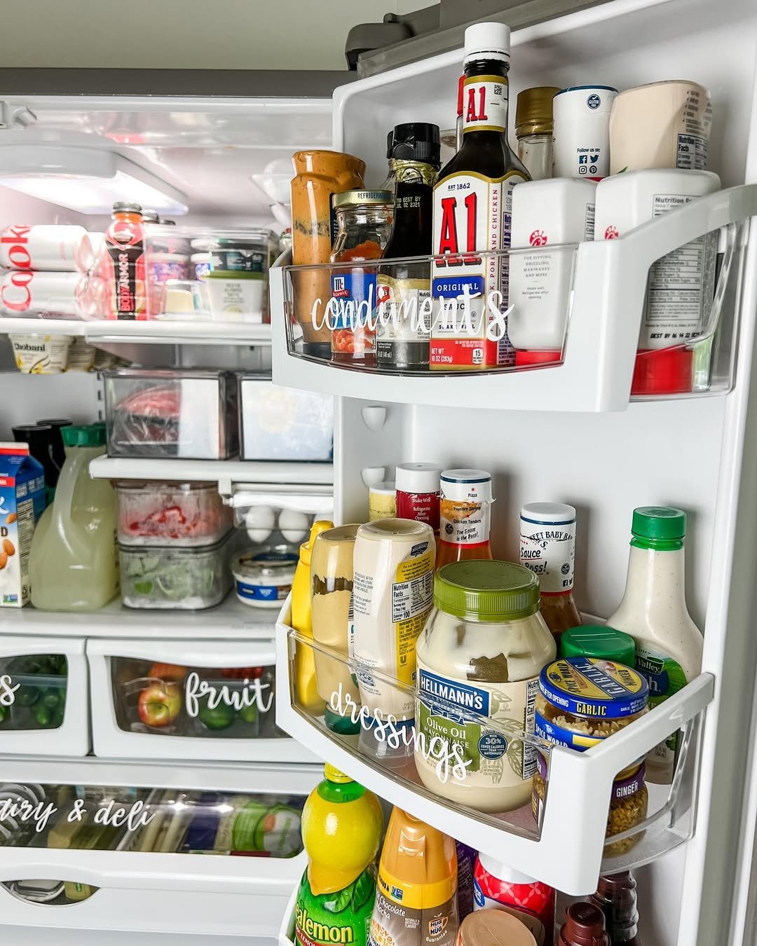 Labeled Refrigerator Door Bins