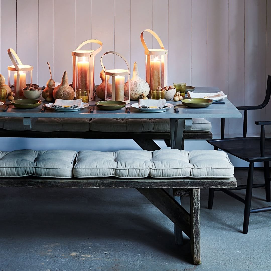 Lanterns Gourds Enamelware and Linen