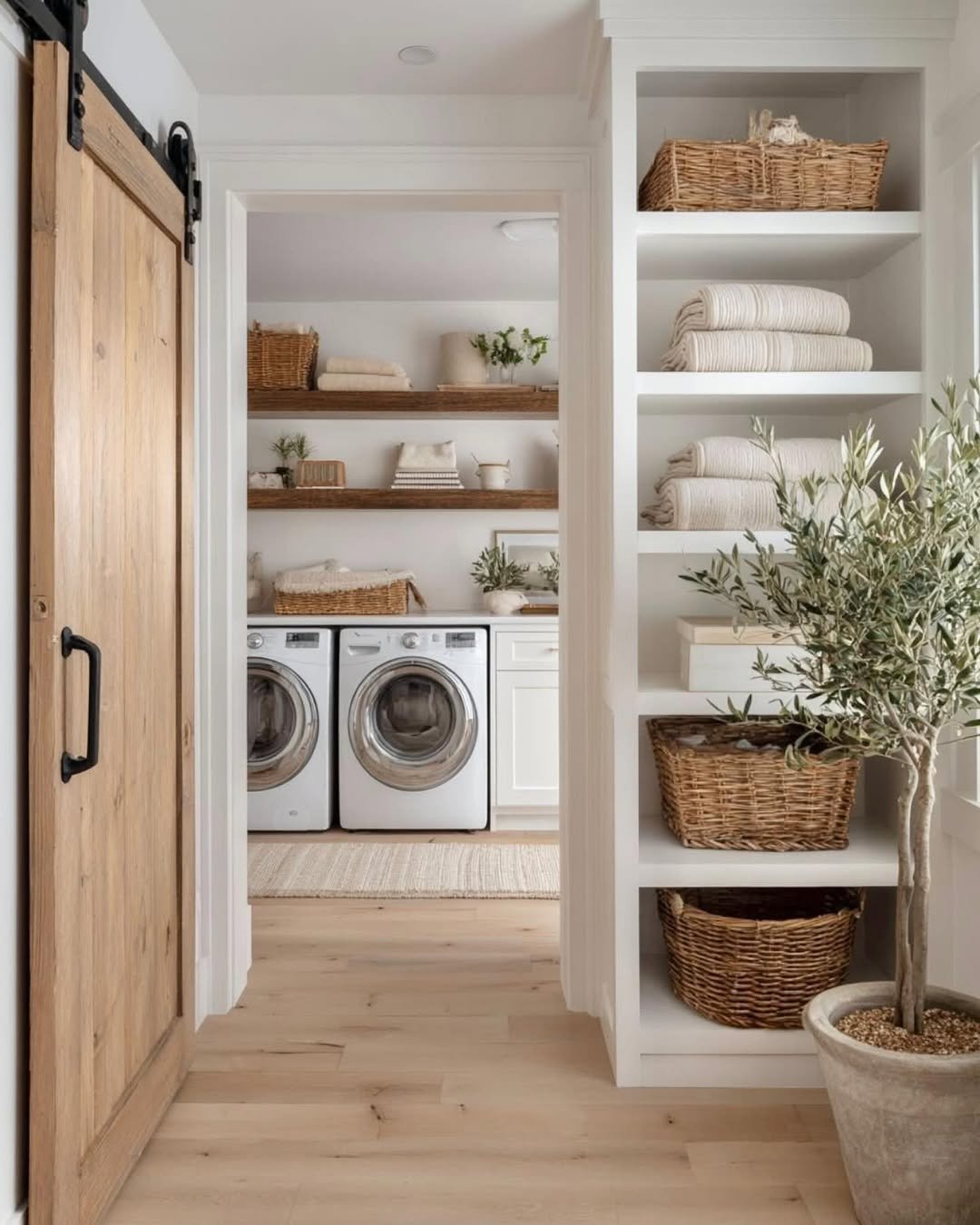 Laundry Nook with a Barn Door