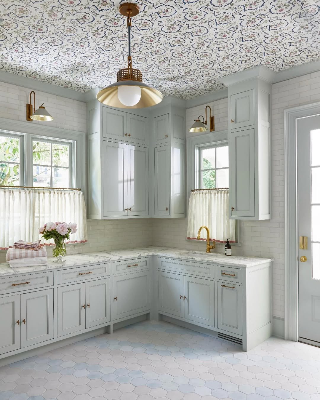 Laundry Room with Sage Green Cabinets