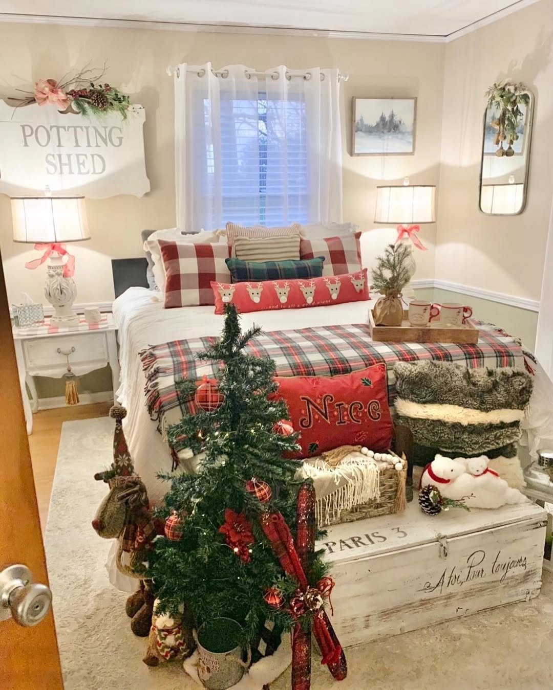 Layered Cottage Christmas Bedroom