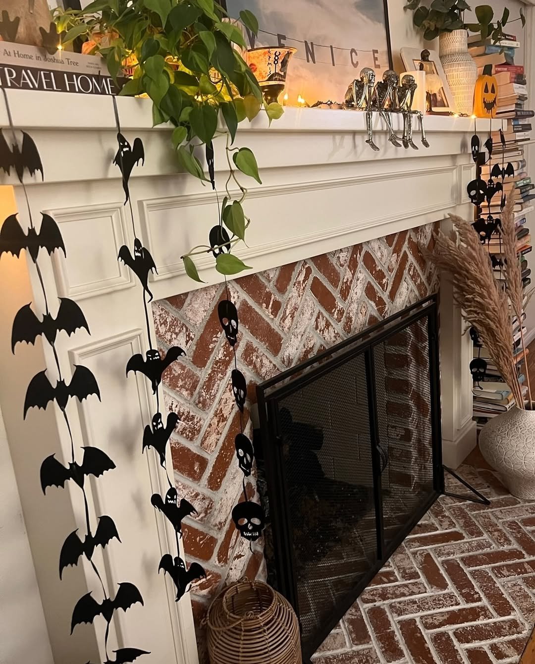 Layered Mantel Garlands on Brick