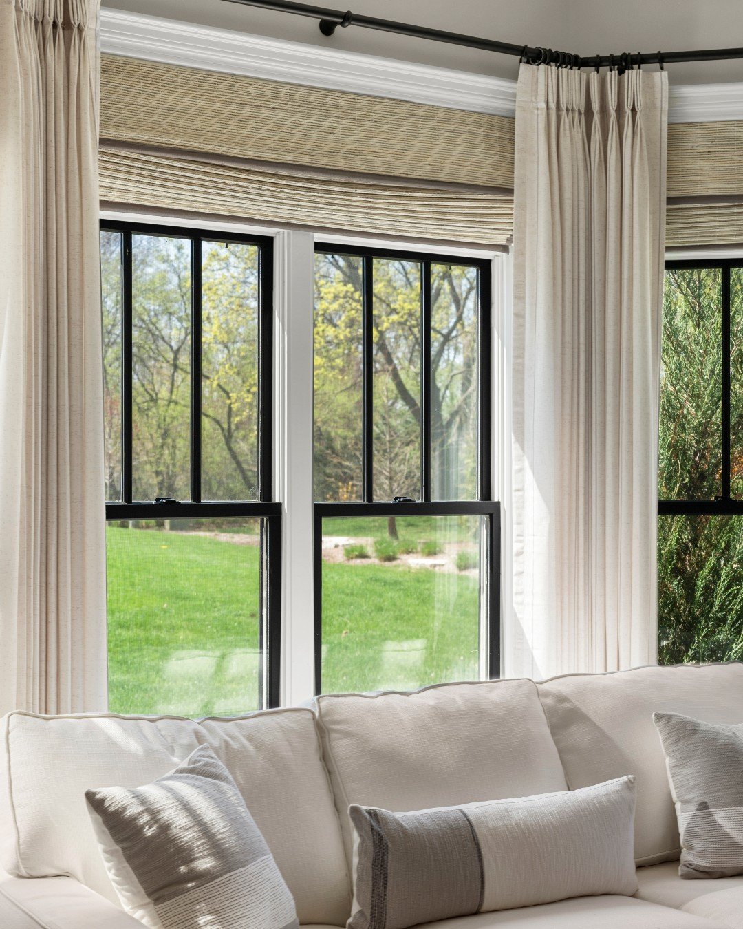 Layered Woven Roman Window Treatments