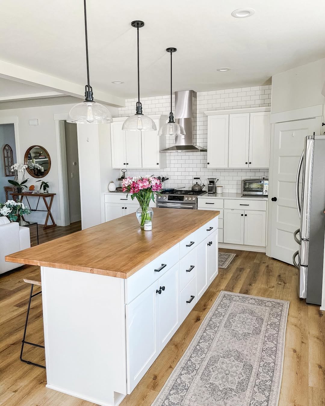 Long White and Wood Kitchen Island