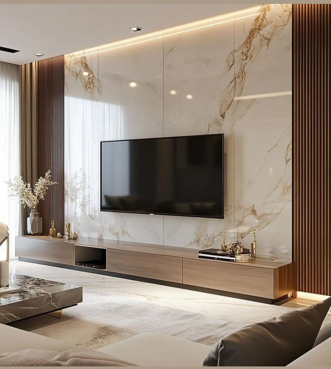 Marble Feature Wall with Gold Veining