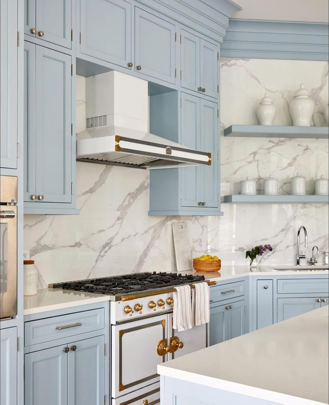 Marble with Powder Blue Cabinets