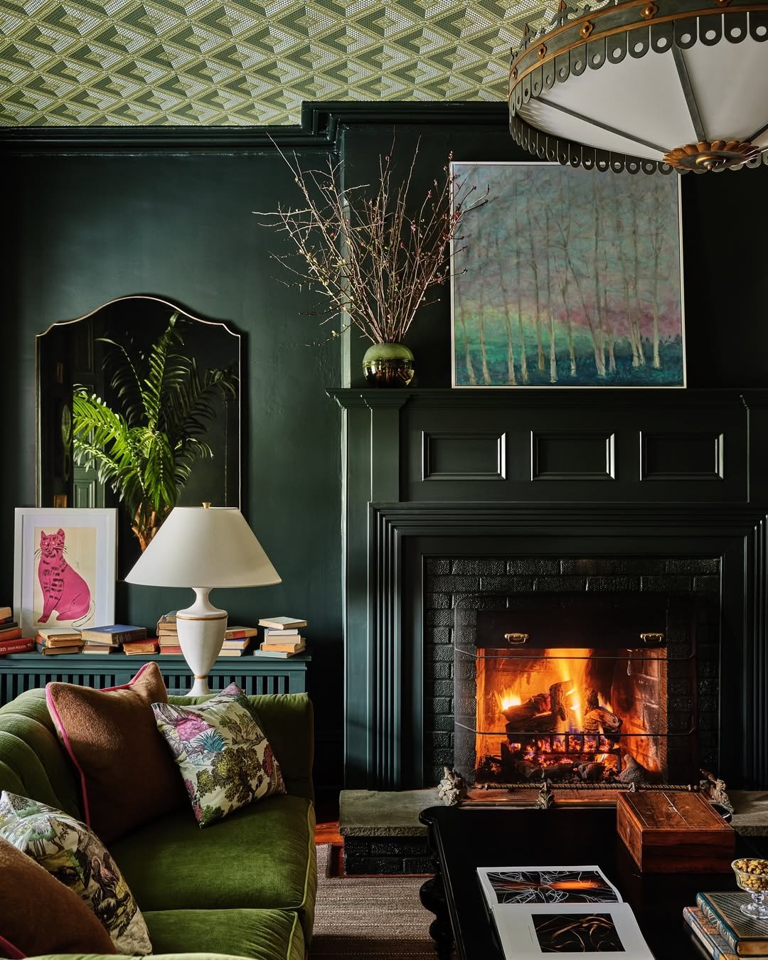 Maximalist Fireplace in Dark Jewel Tones