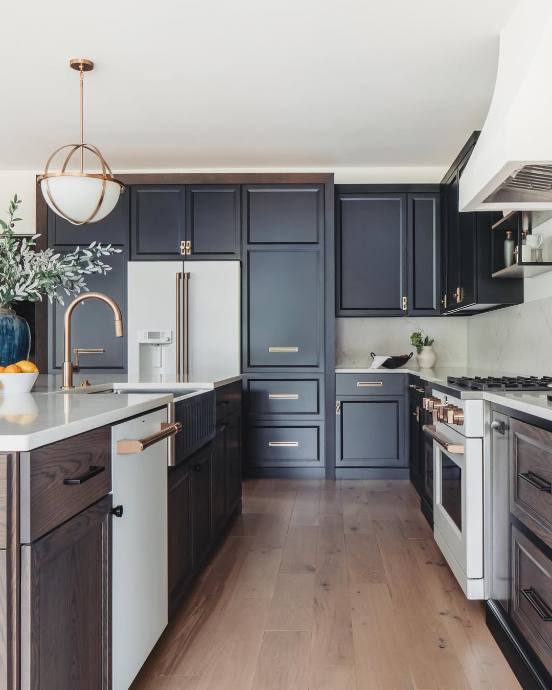 Midnight Navy Kitchen and Walnut Island