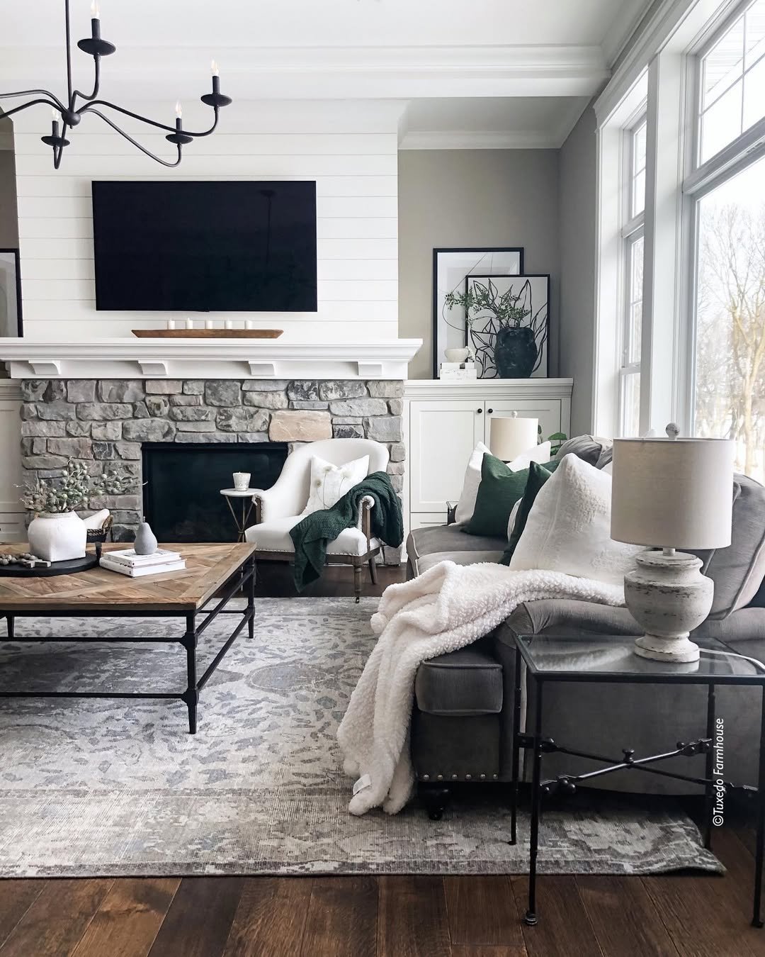 Modern Farmhouse Stone Shiplap Room