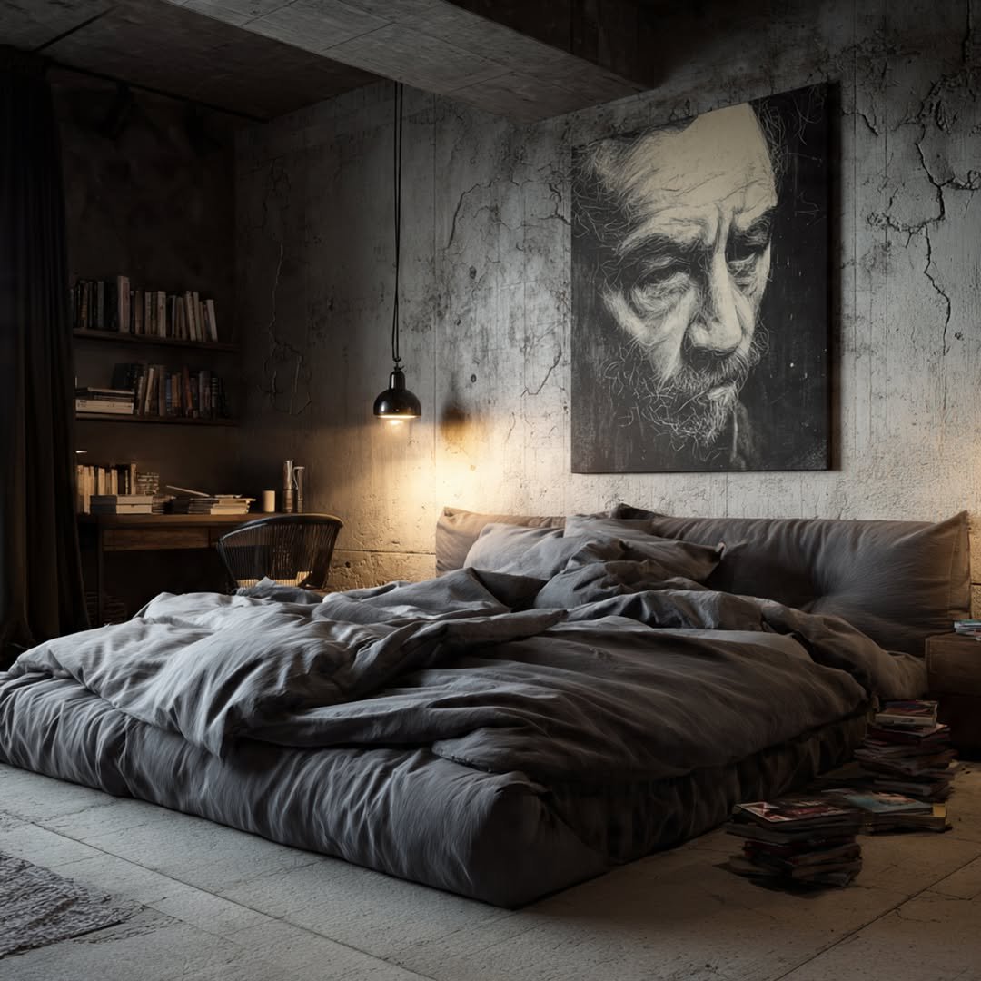 Moody Calm Concrete Bedroom
