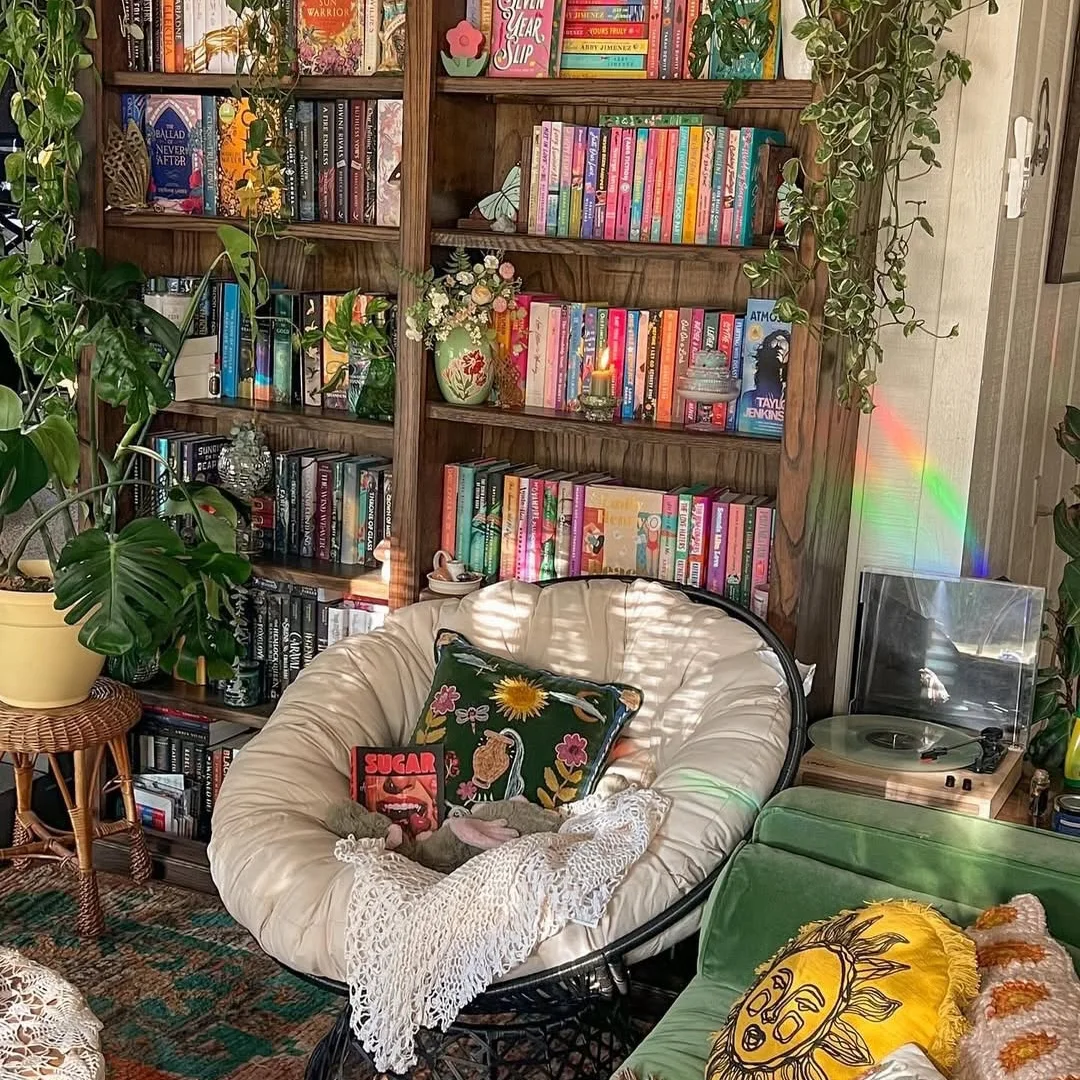 Moody Reading Room with Abundant Plants