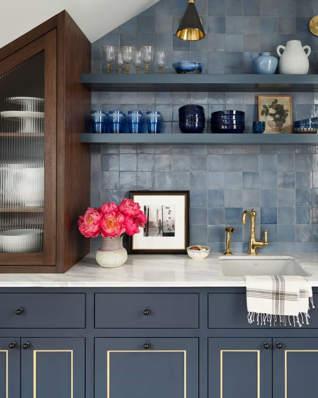 Navy Cabinets and Blue Zellige Tile