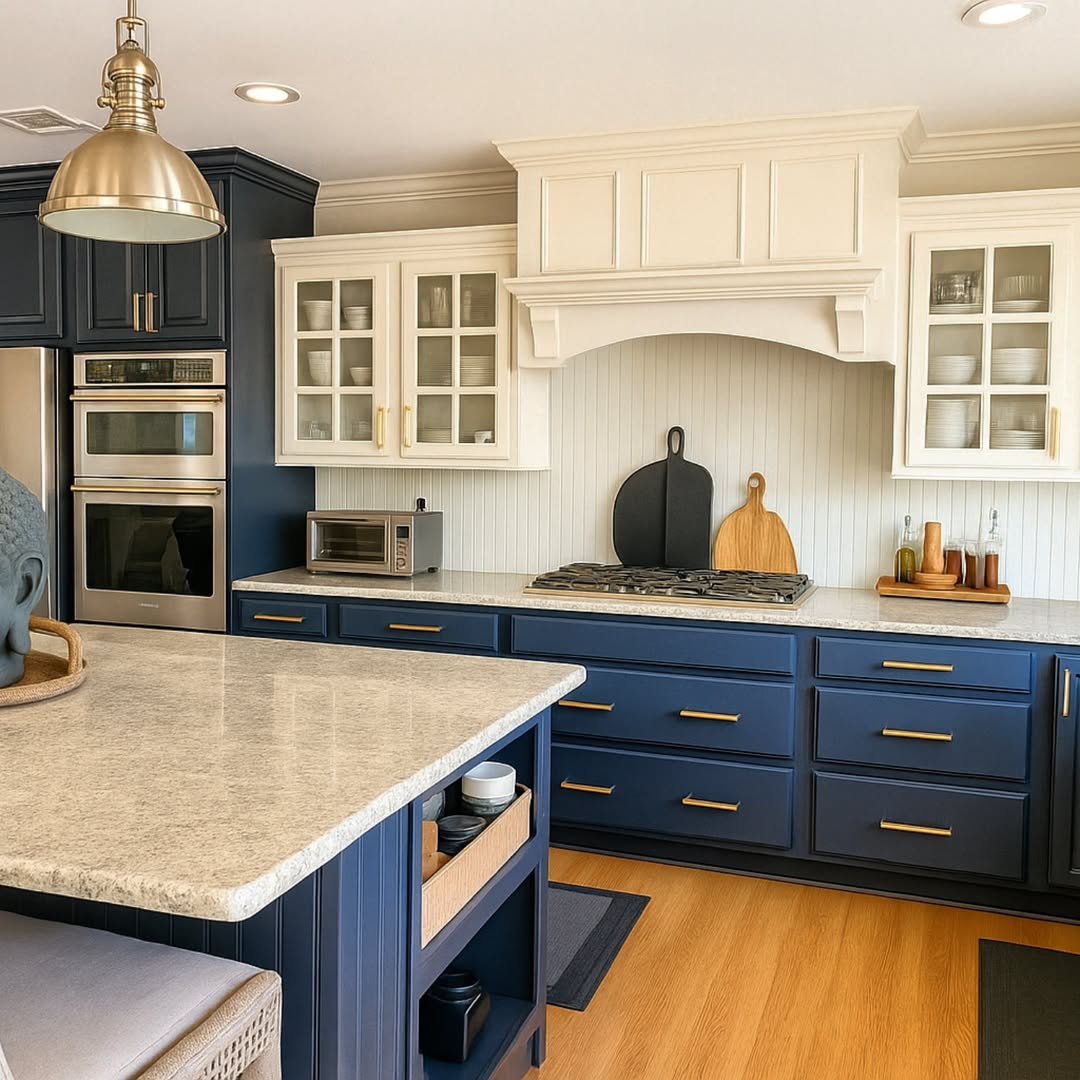 Navy Cream and Brass Kitchen