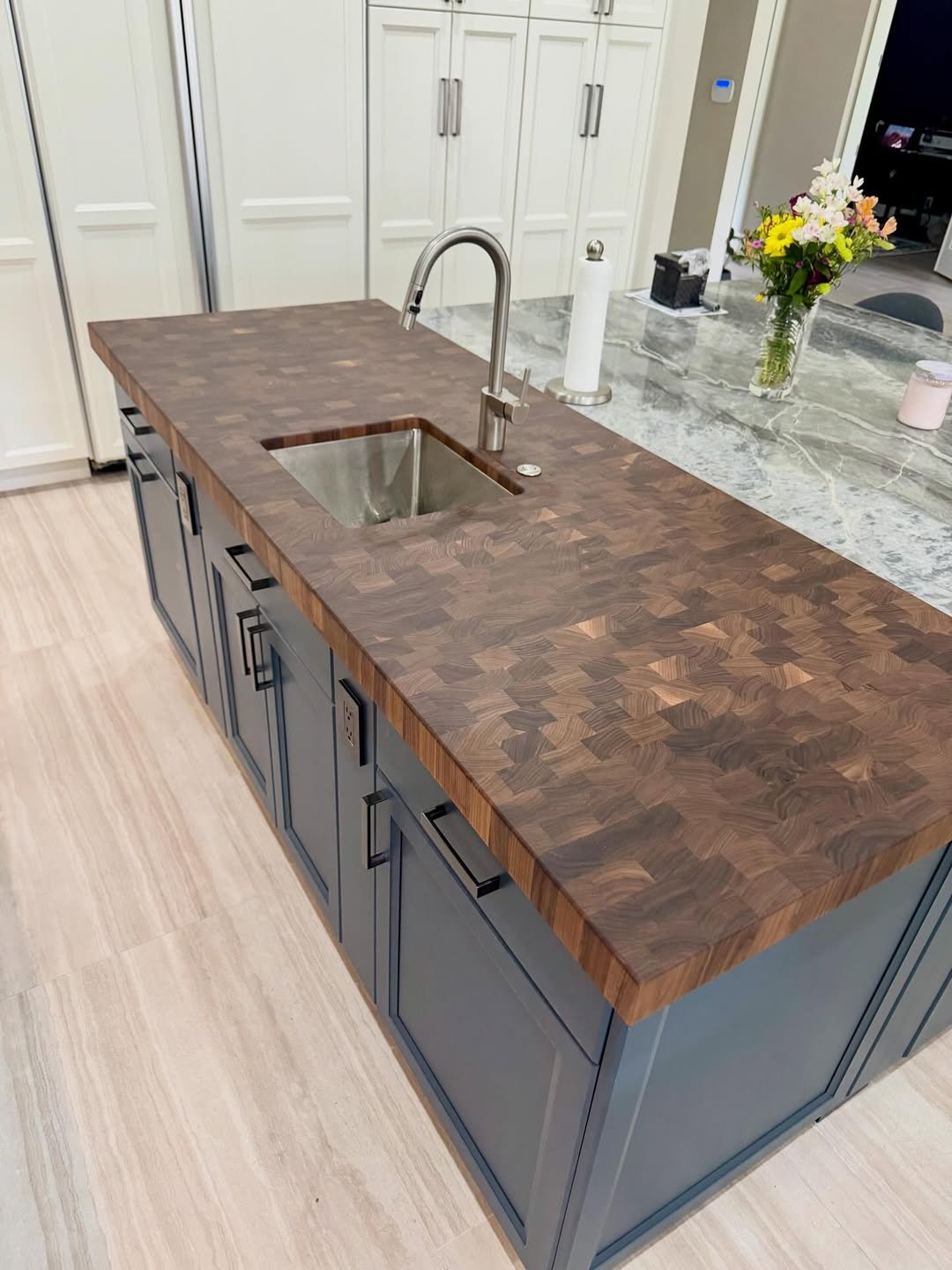 Navy End-Grain Kitchen Island