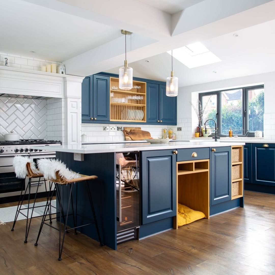 Navy Exposed Brick Loft Kitchen