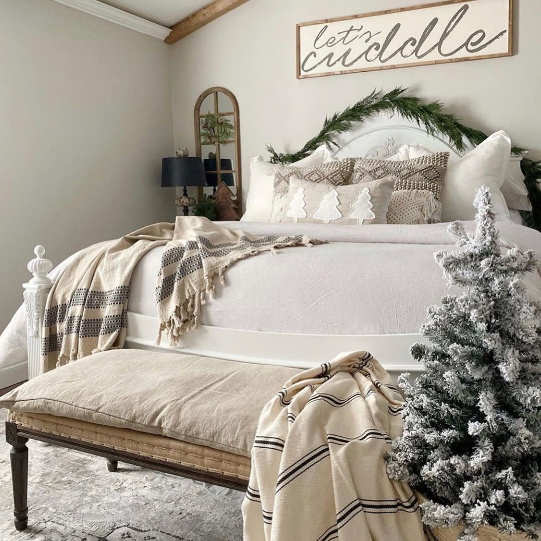 Neutral Winter Christmas Bedroom